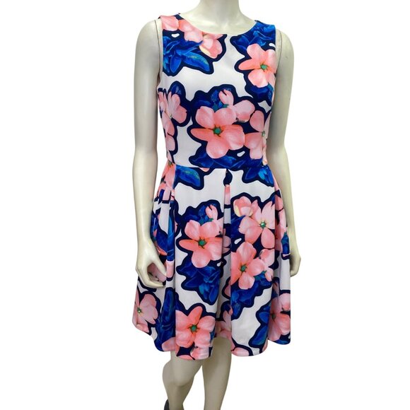 Taylor Floral Sleeveless Fit & Flare Dress Pink & Blue Flowers Size 8‎ - Picture 3 of 6